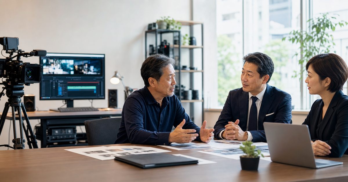 名古屋の映像制作会社M&Aについて制作現場で相談する経営者と専門家