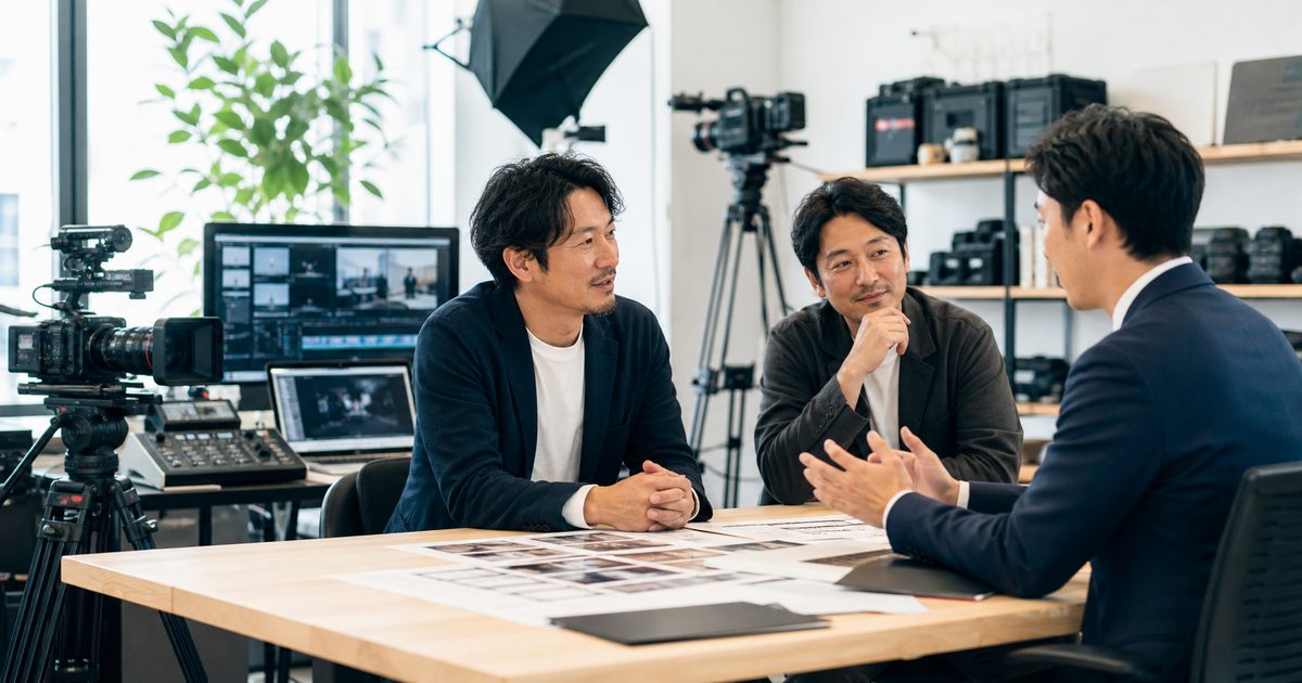 福岡の動画制作会社M&Aについて制作現場で相談する経営者と専門家