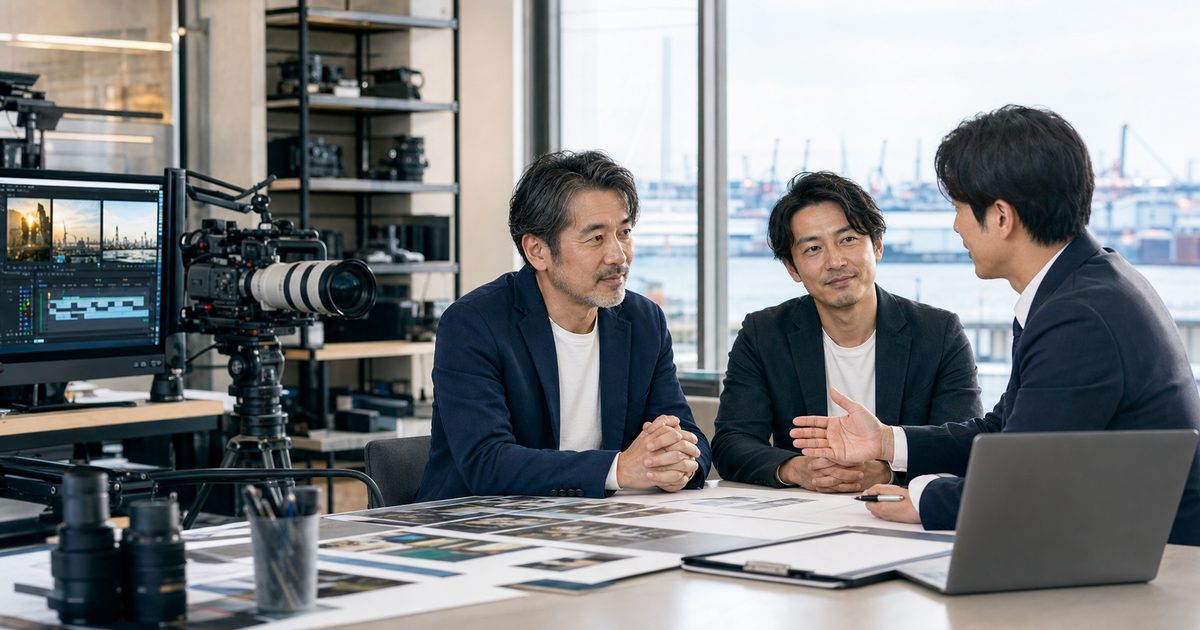 横浜の映像制作会社M&Aについて制作現場で相談する経営者と専門家