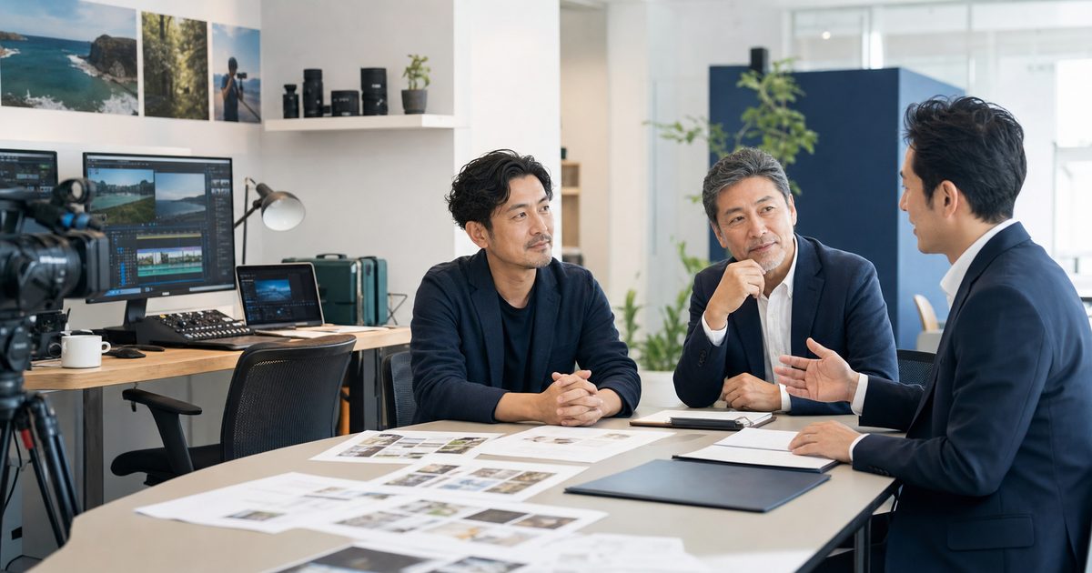 仙台の動画制作会社M&Aについて制作現場で相談する経営者と専門家